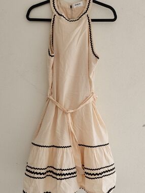 Kindred Cream Halter Midi Dress with Black Trim